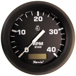Faria Euro Black 4 Tachometer w/Hourmeter (4000 RPM) (Diesel)(Mech. Takeoff & Var. Ratio Alt.)