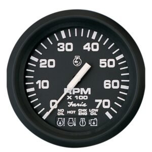 Faria Euro Black 4 Tachometer w/Systemcheck 7000 RPM (Gas) f/ Johnson / Evinrude Outboard)