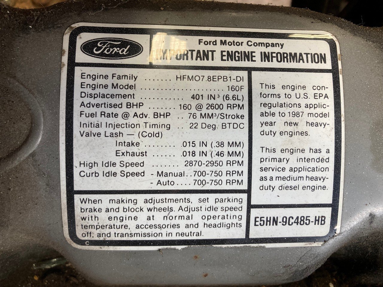 1987 Ford 6.6L 160hp Diesel Engine 1987 Ford 6.6L 160hp Diesel Engine - Image 2